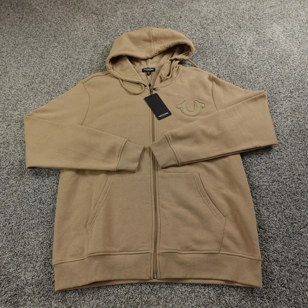 NEW True Religion Hoodie Mens XL Brown Buddha Full Zip Sweatshirt Sweater Jacket